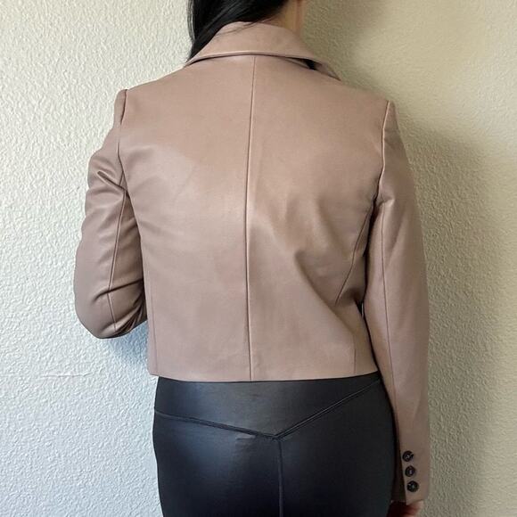 MAEVE Tan & Black Cropped Faux Leather Blazer Jacket Size 6 Medium - Picture 4 of 7
